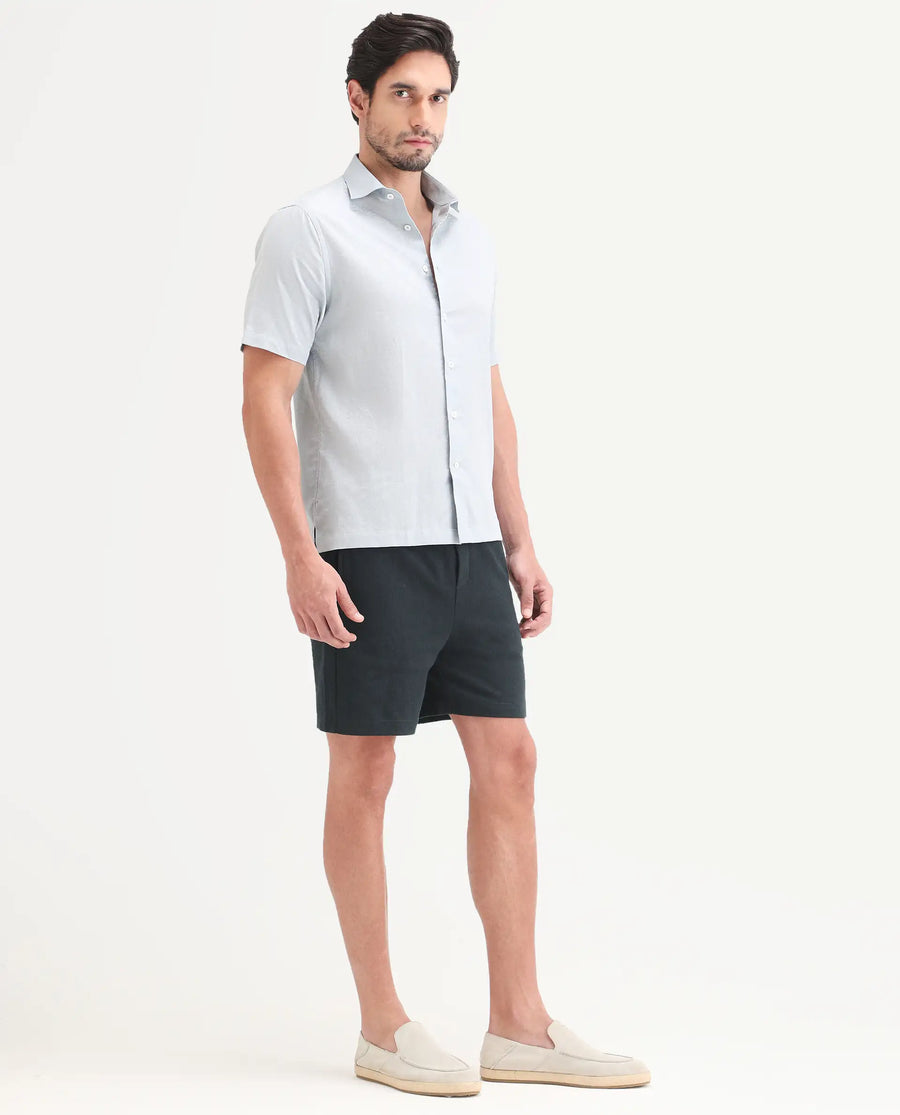 Rare Rabbit Men's Kelos-Sh26 Dark Teal Cotton Blend Fabric Regular Fit Plain Shorts