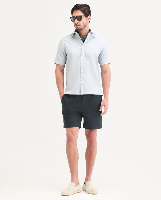 Rare Rabbit Men's Kelos-Sh26 Dark Teal Cotton Blend Fabric Regular Fit Plain Shorts