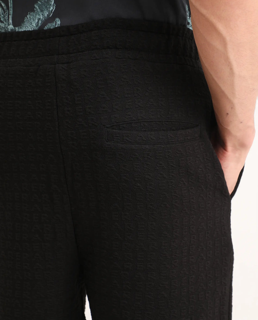 Rare Rabbit Men's Jas-2-Sh Black Polyester Blend Fabric Oversize Fit Jacquard Shorts