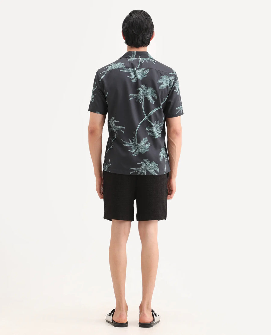 Rare Rabbit Men's Jas-2-Sh Black Polyester Blend Fabric Oversize Fit Jacquard Shorts