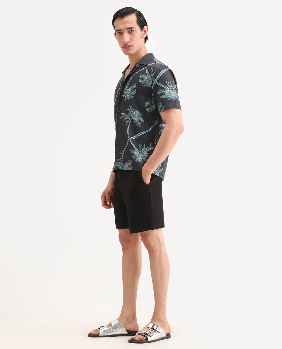 Rare Rabbit Men's Jas-2-Sh Black Polyester Blend Fabric Oversize Fit Jacquard Shorts