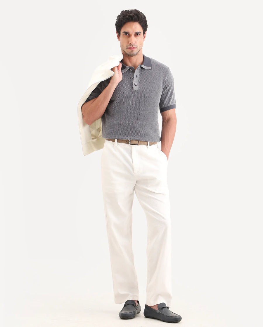 Rare Rabbit Men's Erme Dark Grey Cotton Fabric Half Sleeve Spread Collar Regular Jacquard Polo