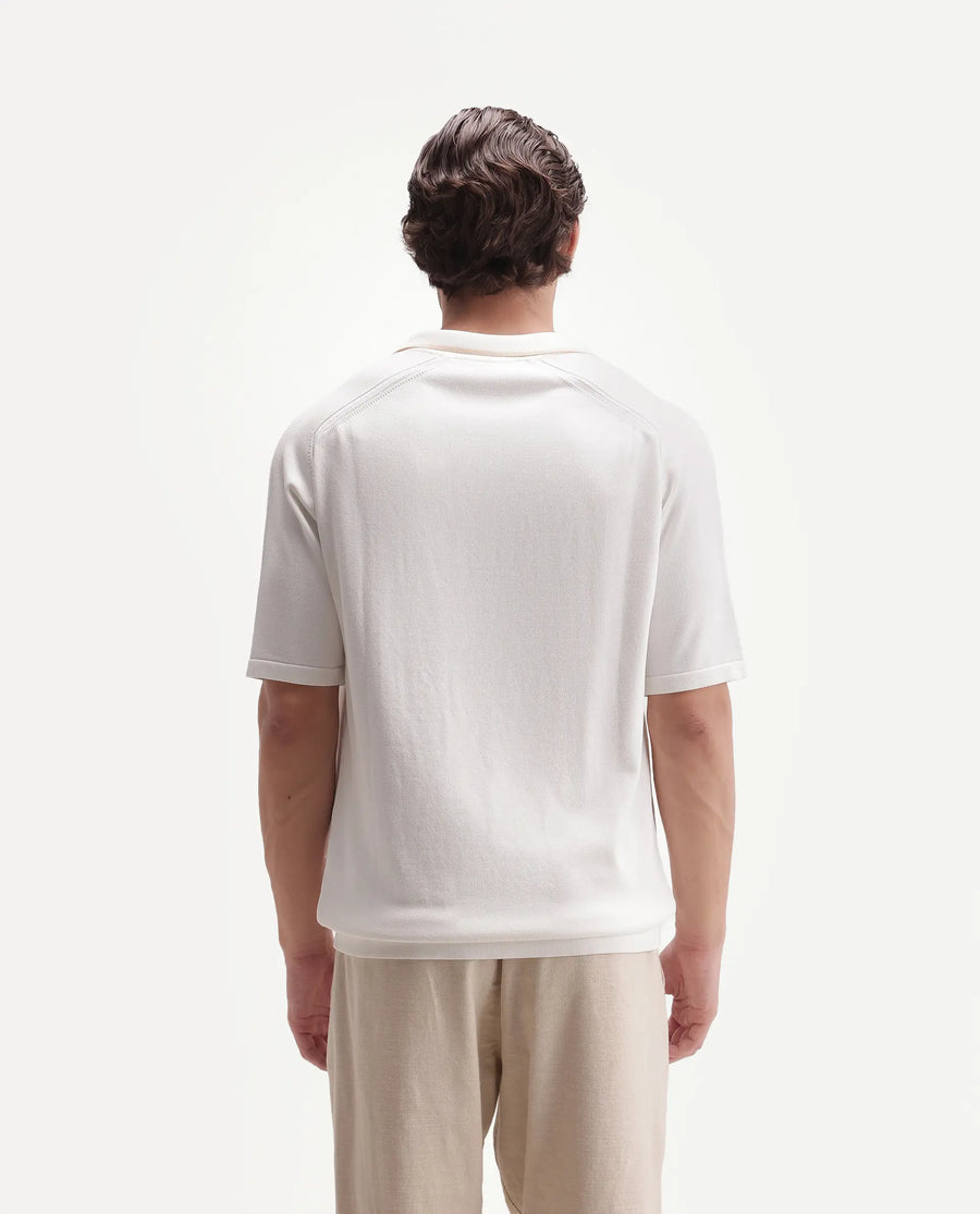 Rare Rabbit Men's Miri-Aw26 White Cotton Fabric Half Sleeve Cuban Collar Regular Fit Plain Polo