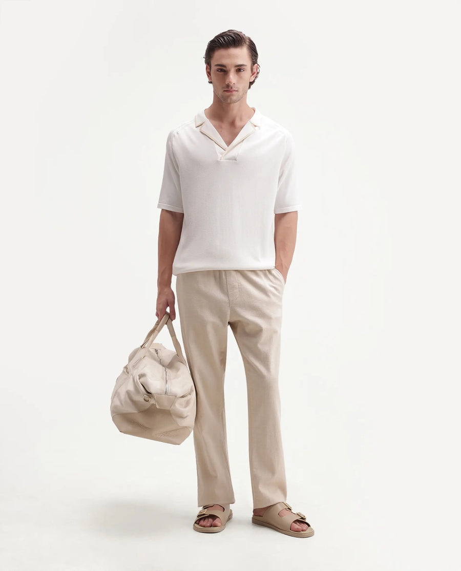 Rare Rabbit Men's Miri-Aw26 White Cotton Fabric Half Sleeve Cuban Collar Regular Fit Plain Polo