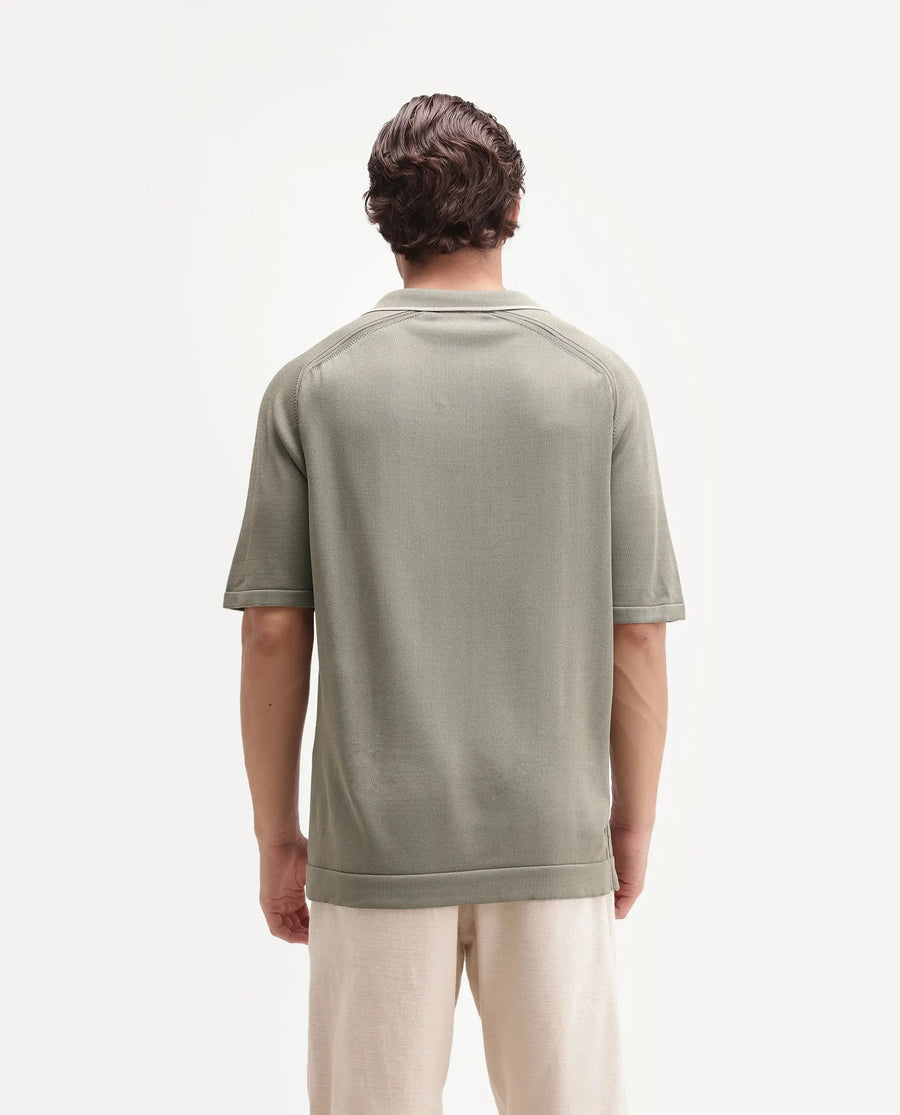 Rare Rabbit Men's Miri-Aw26 Dusky Green Cotton Fabric Half Sleeve Cuban Collar Regular Fit Plain Polo