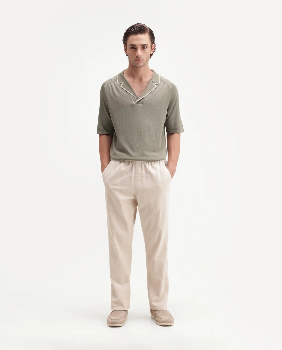 Rare Rabbit Men's Miri-Aw26 Dusky Green Cotton Fabric Half Sleeve Cuban Collar Regular Fit Plain Polo