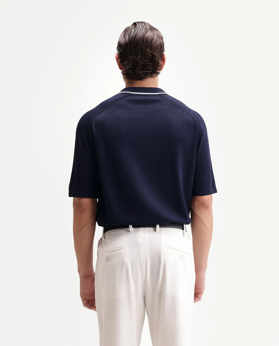 Rare Rabbit Men's Miri-Aw26 Dark Navy Cotton Fabric Half Sleeve Cuban Collar Regular Fit Plain Polo