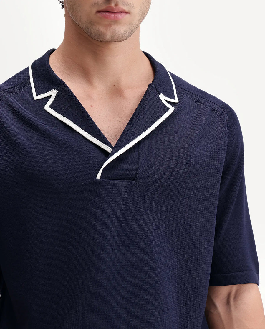 Rare Rabbit Men's Miri-Aw26 Dark Navy Cotton Fabric Half Sleeve Cuban Collar Regular Fit Plain Polo