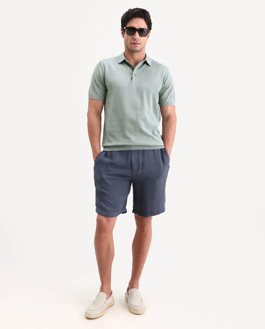 Rare Rabbit Men's Arc Pastel Green Cotton Fabric Half Sleeve Spread Collar Regular Plain Polo