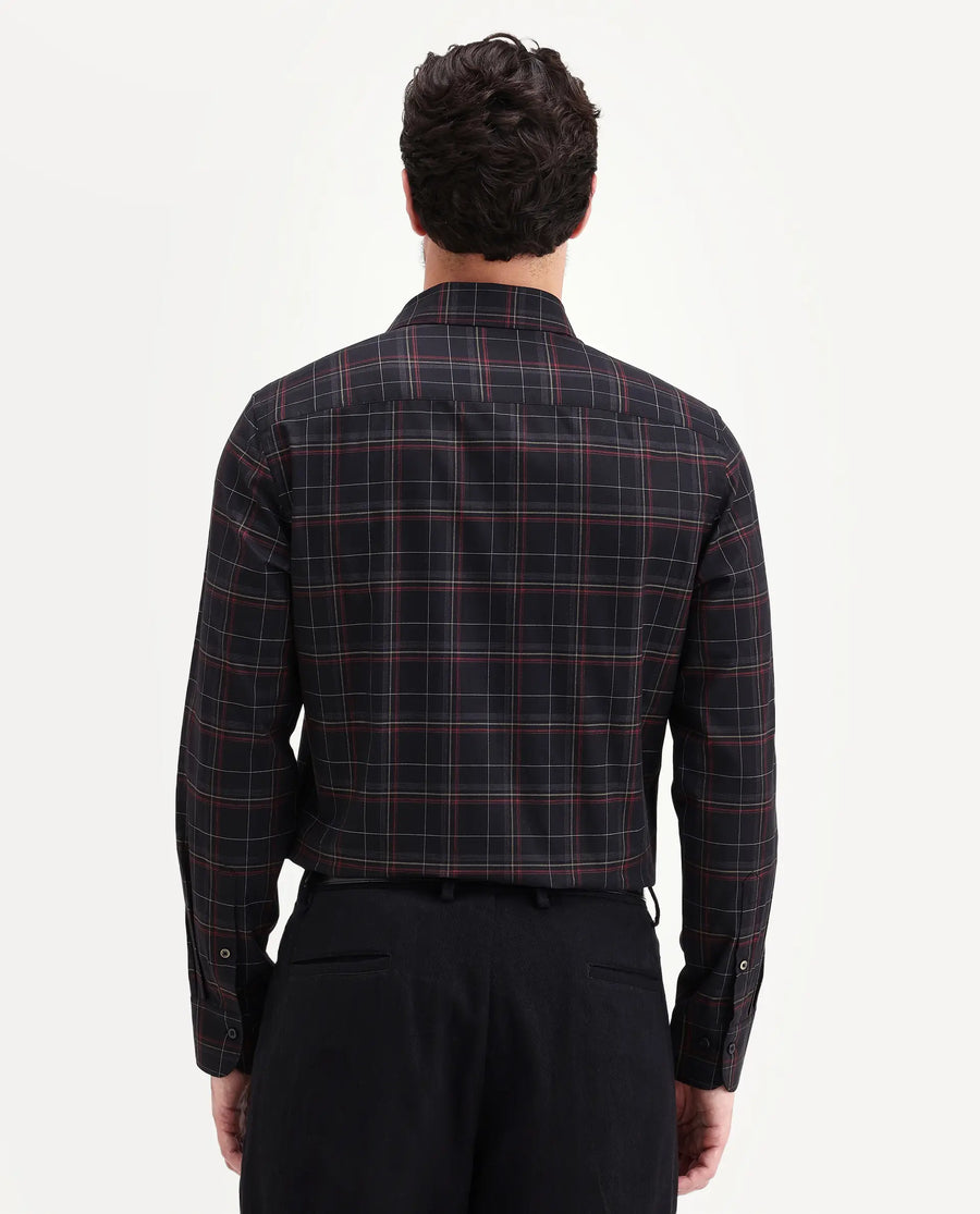 Rare Rabbit Men's Lewto Black Cotton Full Sleeve Spread Collar Regular Fit Checked Shirt