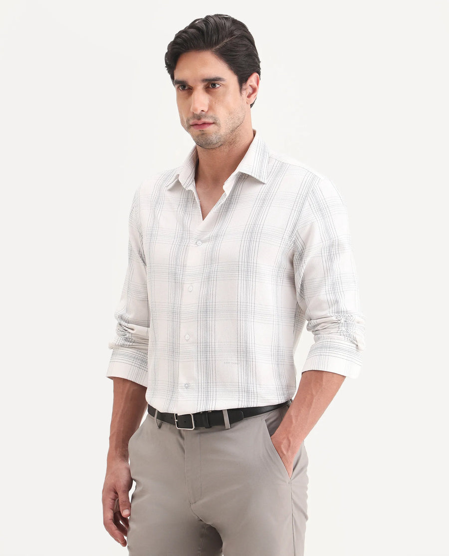Rare Rabbit Men's Raul-S26 White Cotton Full Sleeve Spread Collar Regular Fit Checked Shirt