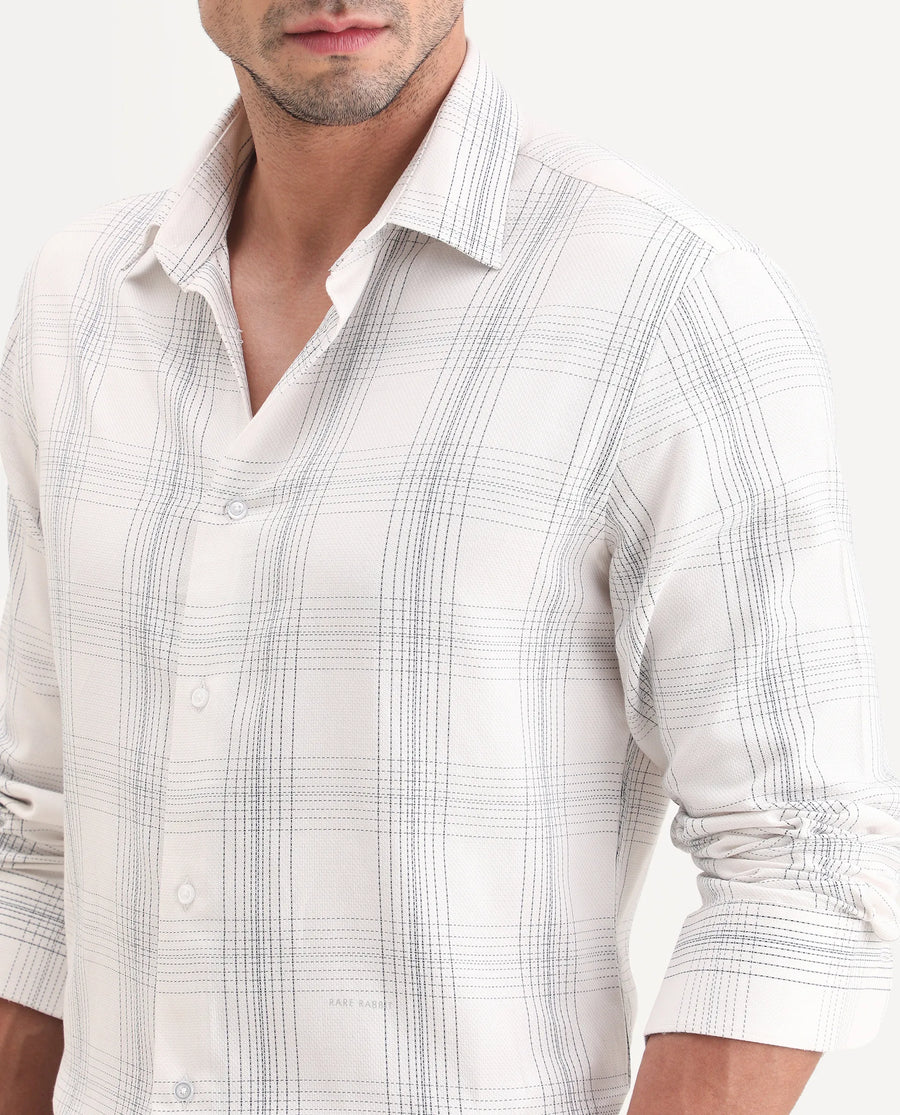 Rare Rabbit Men's Raul-S26 White Cotton Full Sleeve Spread Collar Regular Fit Checked Shirt
