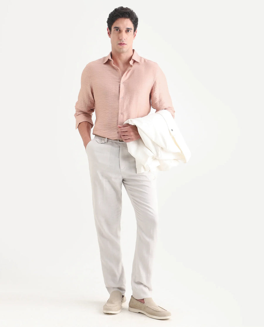 Rare Rabbit Men's Vaxon-26 Light Peach Viscose Blend Full Sleeve Spread Collar Regular Fit Checked Shirt