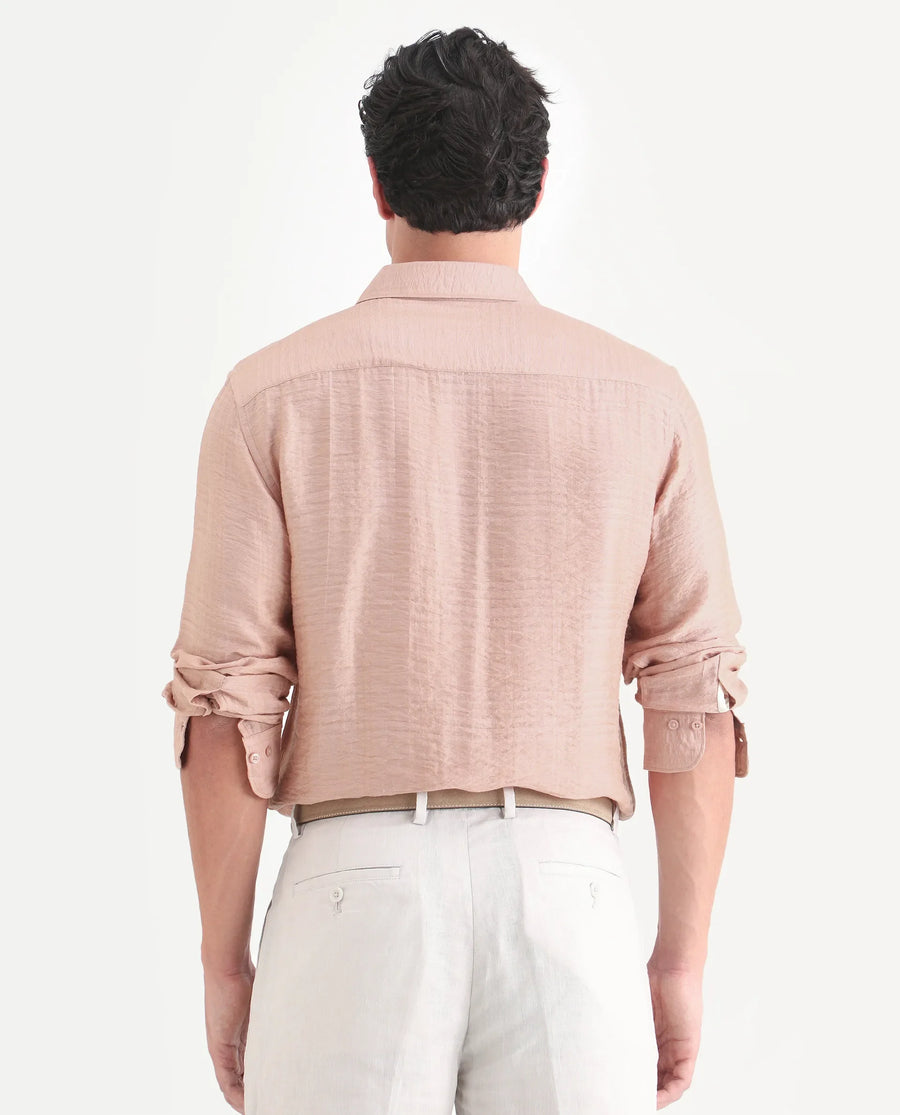 Rare Rabbit Men's Vaxon-26 Light Peach Viscose Blend Full Sleeve Spread Collar Regular Fit Checked Shirt