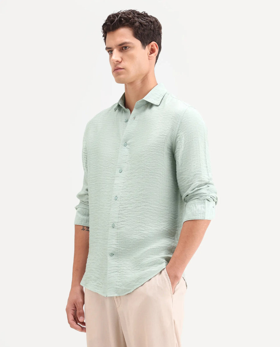 Rare Rabbit Men's Vaxon-26 Pastel Green Viscose Blend Full Sleeve Spread Collar Regular Fit Checked Shirt