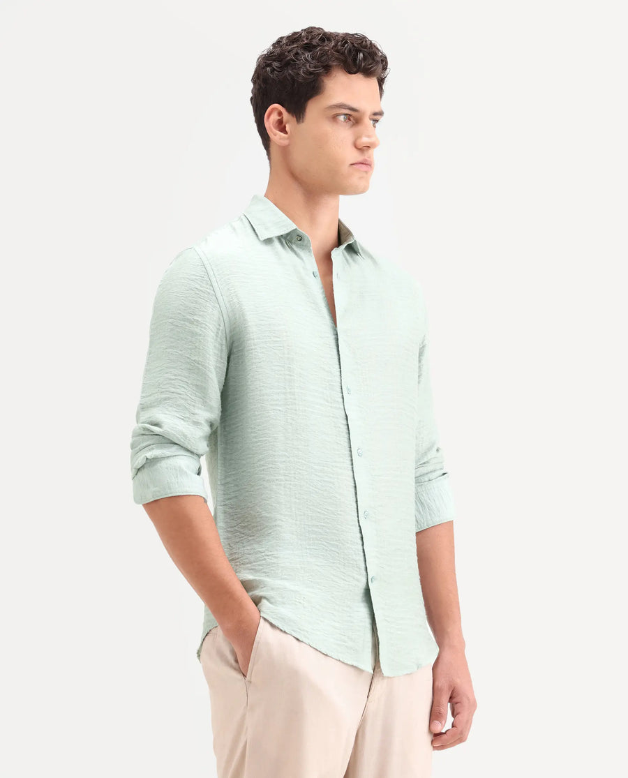 Rare Rabbit Men's Vaxon-26 Pastel Green Viscose Blend Full Sleeve Spread Collar Regular Fit Checked Shirt