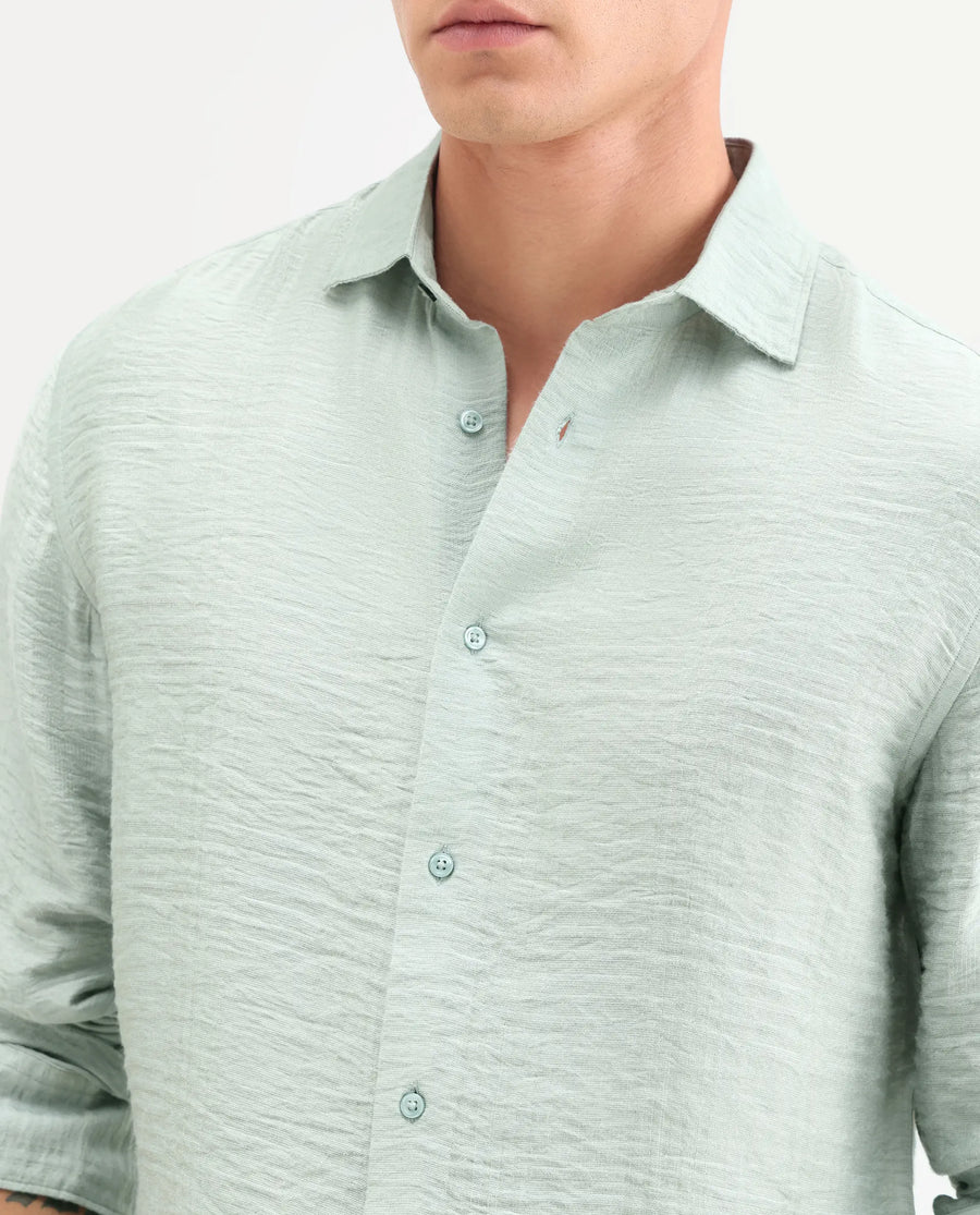 Rare Rabbit Men's Vaxon-26 Pastel Green Viscose Blend Full Sleeve Spread Collar Regular Fit Checked Shirt