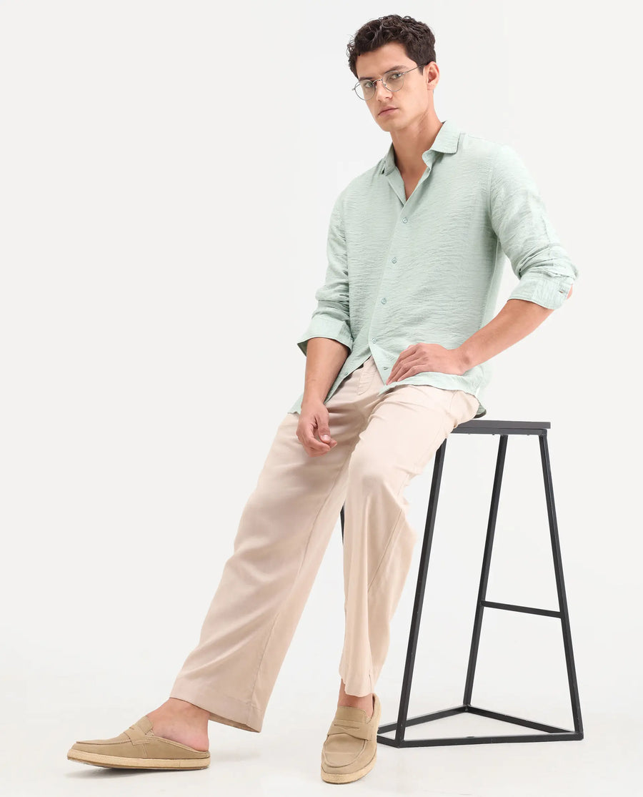 Rare Rabbit Men's Vaxon-26 Pastel Green Viscose Blend Full Sleeve Spread Collar Regular Fit Checked Shirt