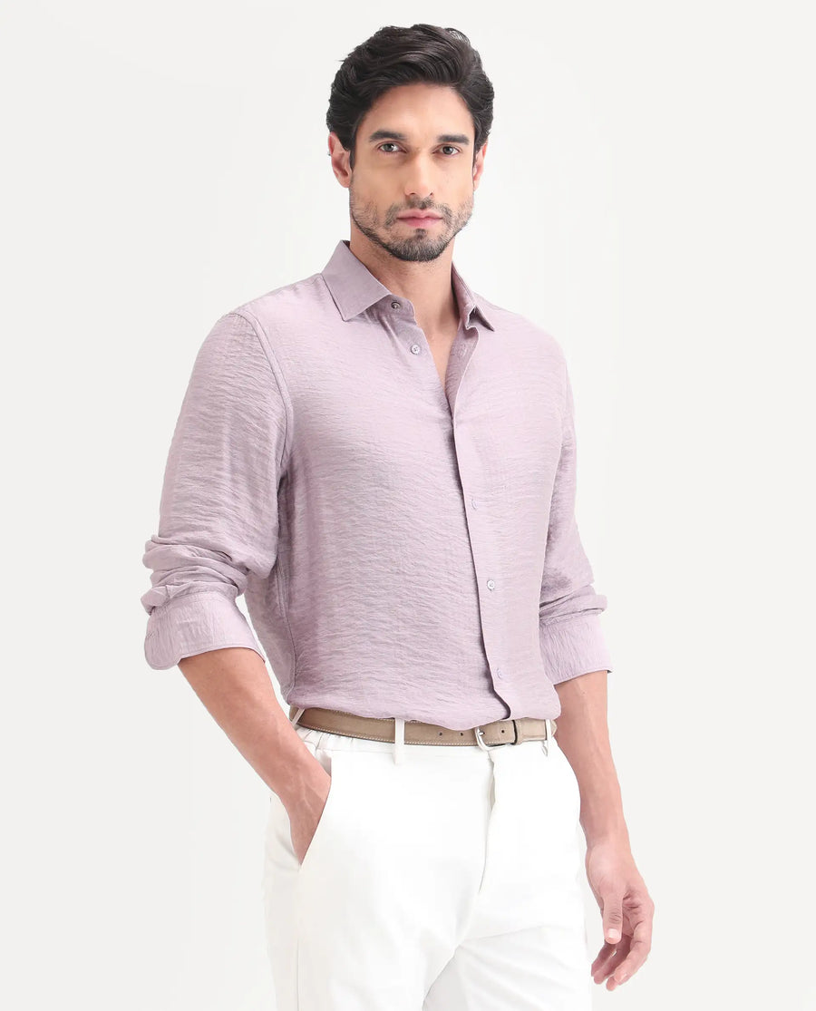 Rare Rabbit Men's Vaxon-26 Pastel Purple Viscose Blend Full Sleeve Spread Collar Regular Fit Checked Shirt