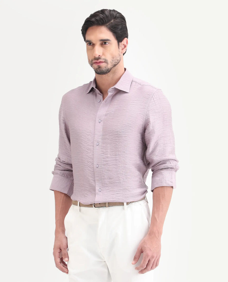 Rare Rabbit Men's Vaxon-26 Pastel Purple Viscose Blend Full Sleeve Spread Collar Regular Fit Checked Shirt