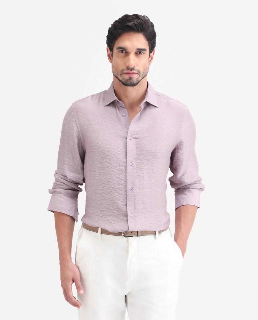 Rare Rabbit Men's Vaxon-26 Pastel Purple Viscose Blend Full Sleeve Spread Collar Regular Fit Checked Shirt