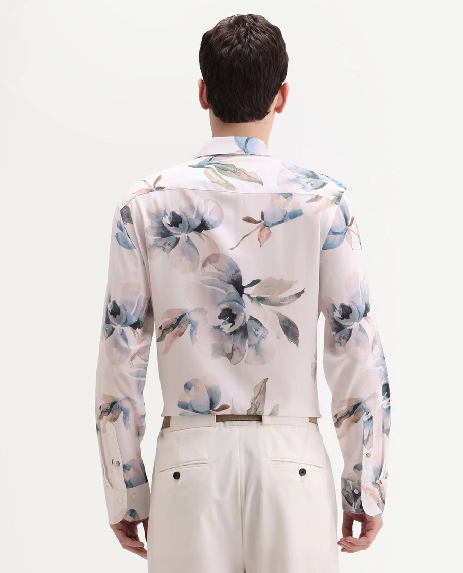 Rare Rabbit Men's Dali Off White Viscose Fabric Full Sleeve Regular Fit Floral Print Shirt