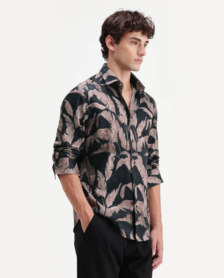 Rare Rabbit Men's Garoi Black Cotton Fabric Full Sleeve Regular Fit Shirt