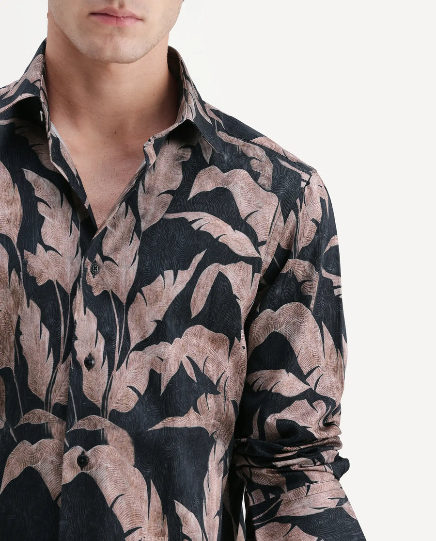 Rare Rabbit Men's Garoi Black Cotton Fabric Full Sleeve Regular Fit Shirt