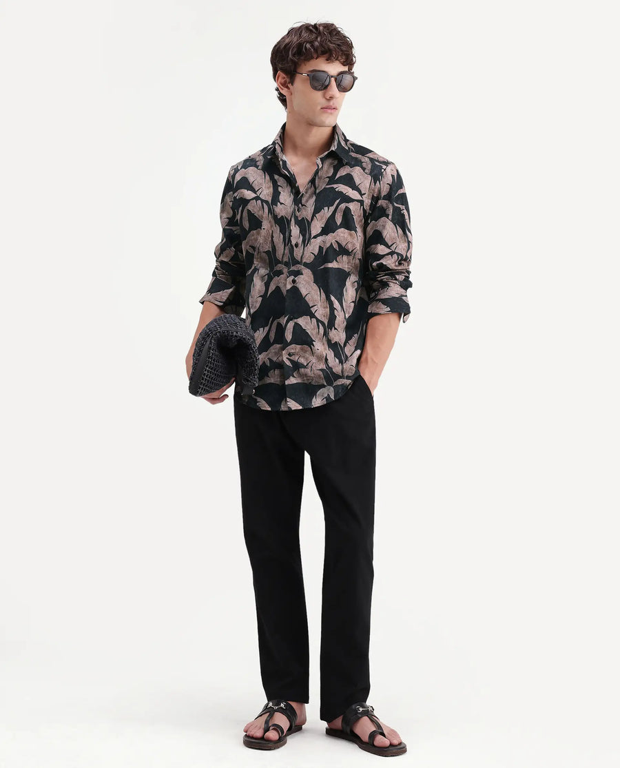Rare Rabbit Men's Garoi Black Cotton Fabric Full Sleeve Regular Fit Shirt