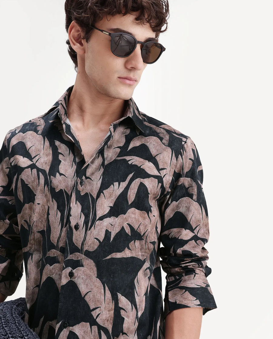 Rare Rabbit Men's Garoi Black Cotton Fabric Full Sleeve Regular Fit Shirt