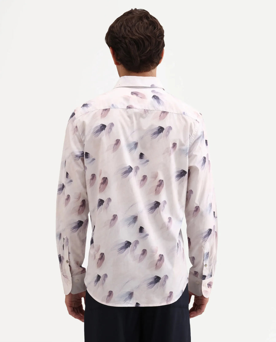 Rare Rabbit Men's Risal White Cotton Fabric Full Sleeve Regular Fit Abstract Print Shirt