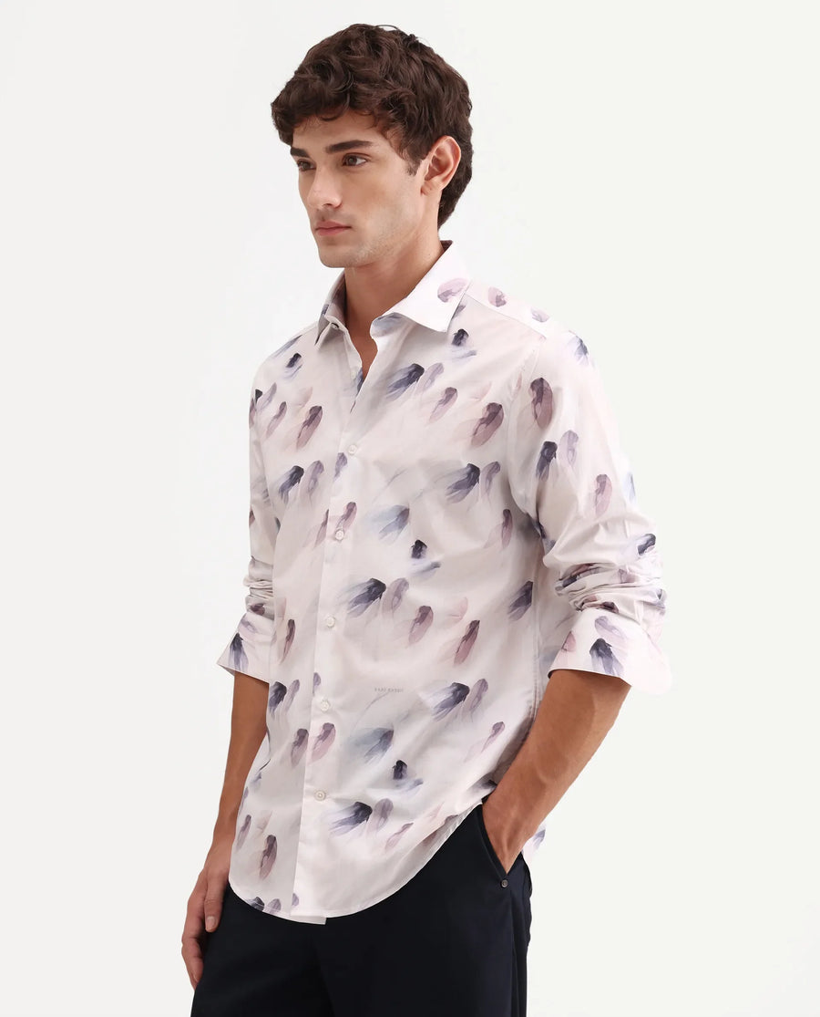Rare Rabbit Men's Risal White Cotton Fabric Full Sleeve Regular Fit Abstract Print Shirt