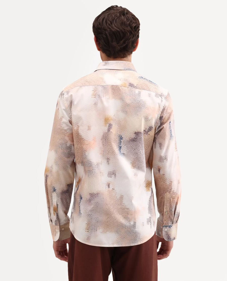 Rare Rabbit Men's Kesp Off White Cotton Fabric Full Sleeve Regular Fit Abstract Print Shirt