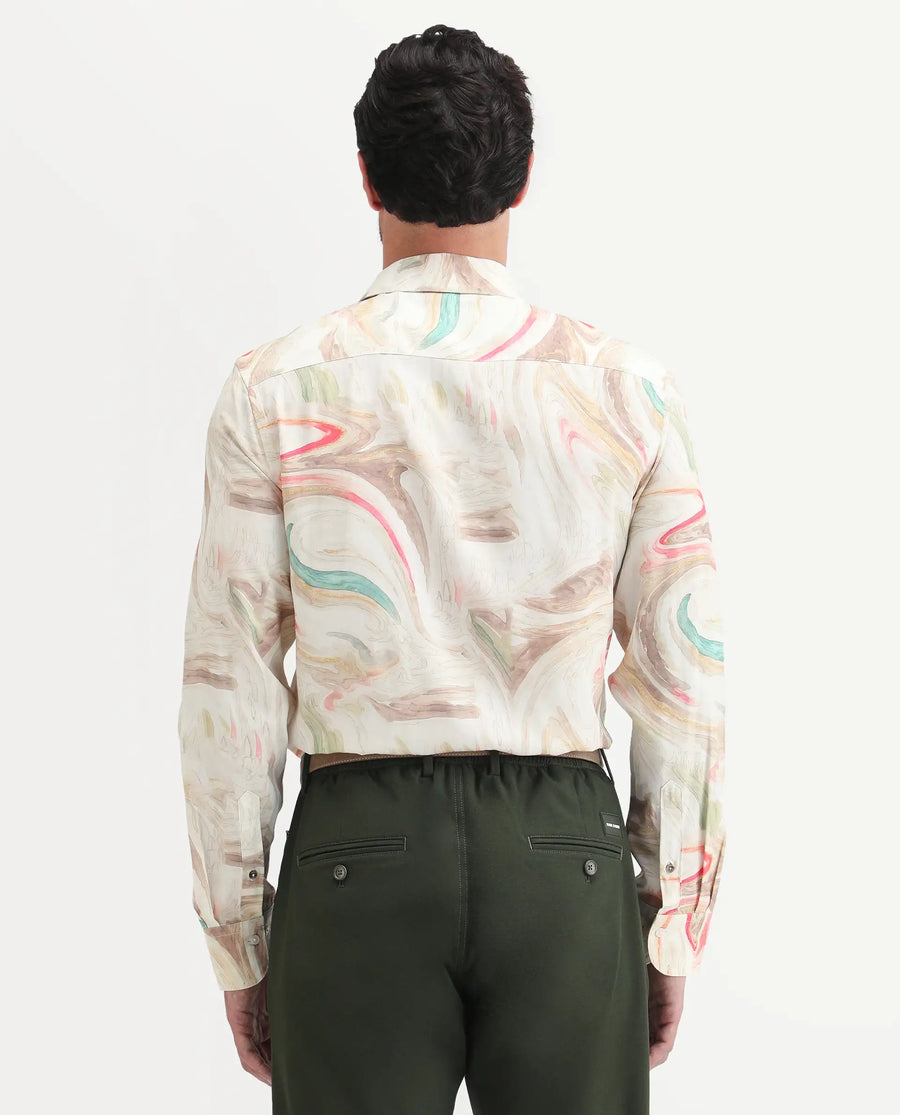 Rare Rabbit Men's Lurk Off White Viscose Fabric Full Sleeve Regular Fit Abstract Print  Shirt