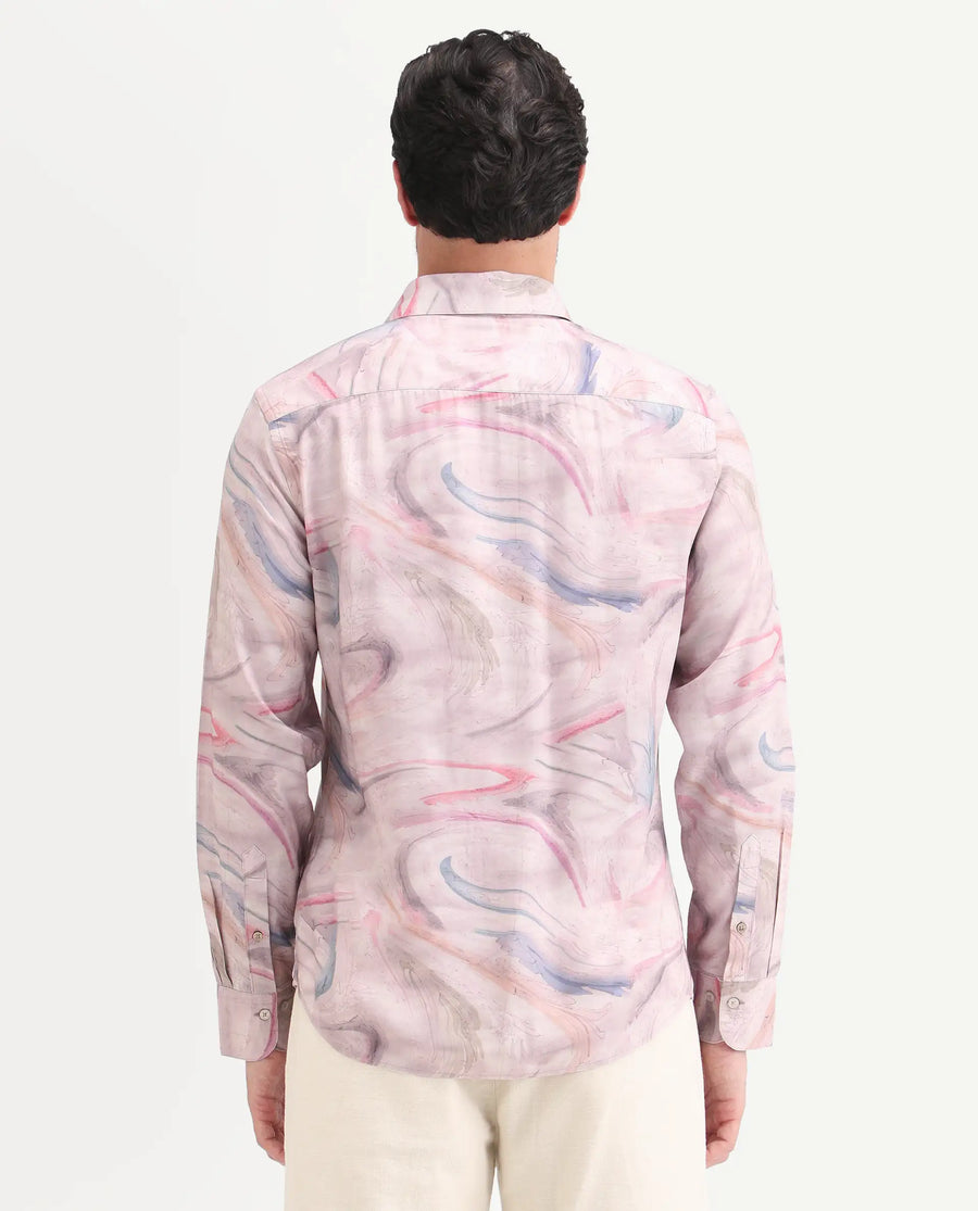 Rare Rabbit Men's Lurk Pink Viscose Fabric Full Sleeve Regular Fit Abstract Print  Shirt
