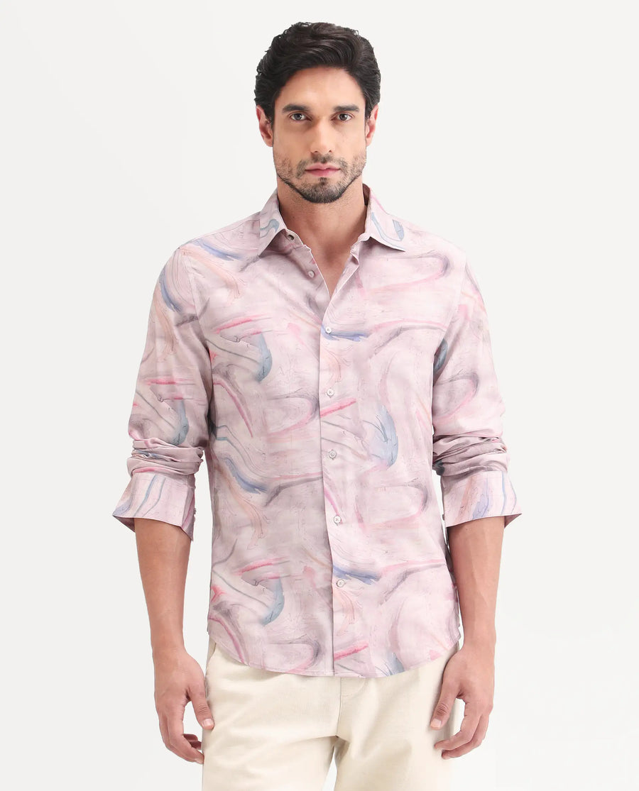Rare Rabbit Men's Lurk Pink Viscose Fabric Full Sleeve Regular Fit Abstract Print  Shirt
