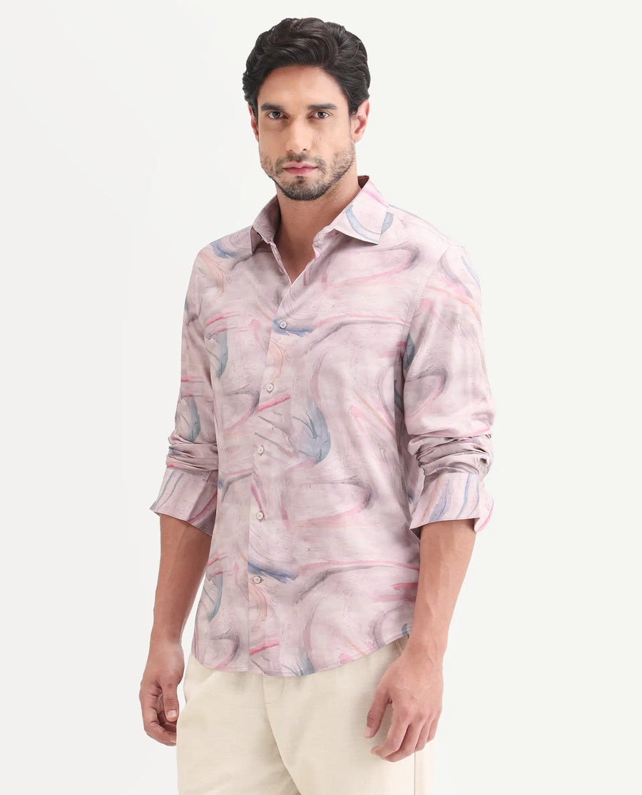 Rare Rabbit Men's Lurk Pink Viscose Fabric Full Sleeve Regular Fit Abstract Print  Shirt