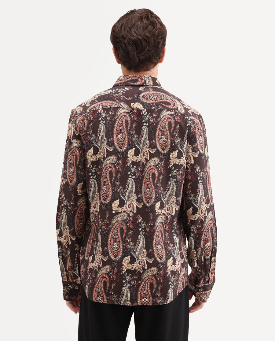 Rare Rabbit Men's Faye Dark Brown Viscose Fabric Full Sleeve Regular Fit Paisley Print Shirt