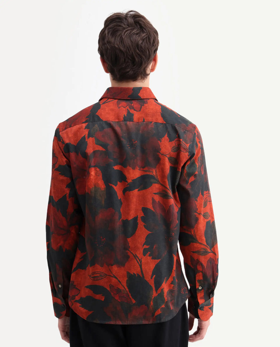Rare Rabbit Men's Jossi Red Cotton Fabric Full Sleeve Regular Fit Floral Print Shirt