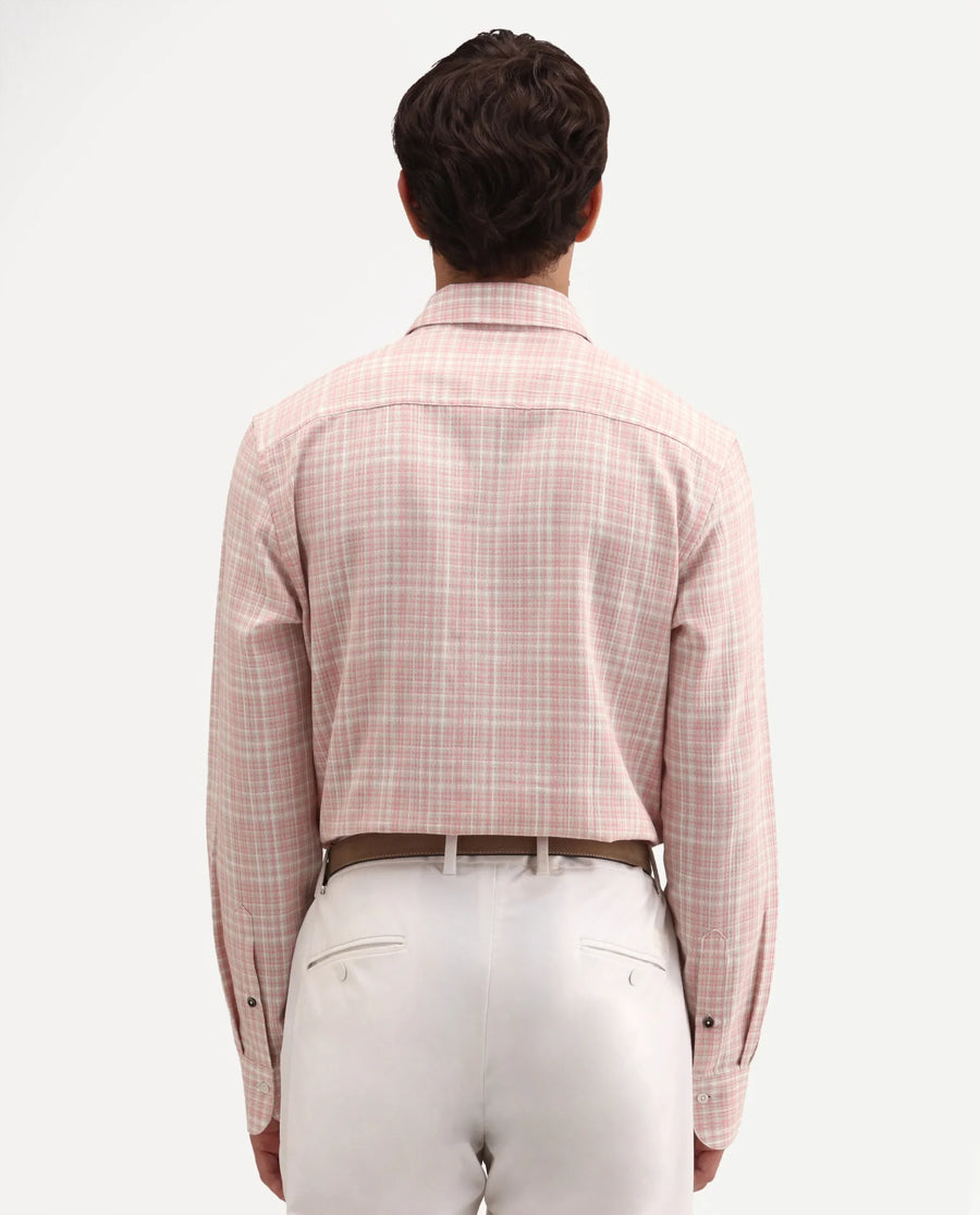 Rare Rabbit Men's Trale Light Pink Cotton Fabric Full Sleeve Regular Fit Checked Shirt