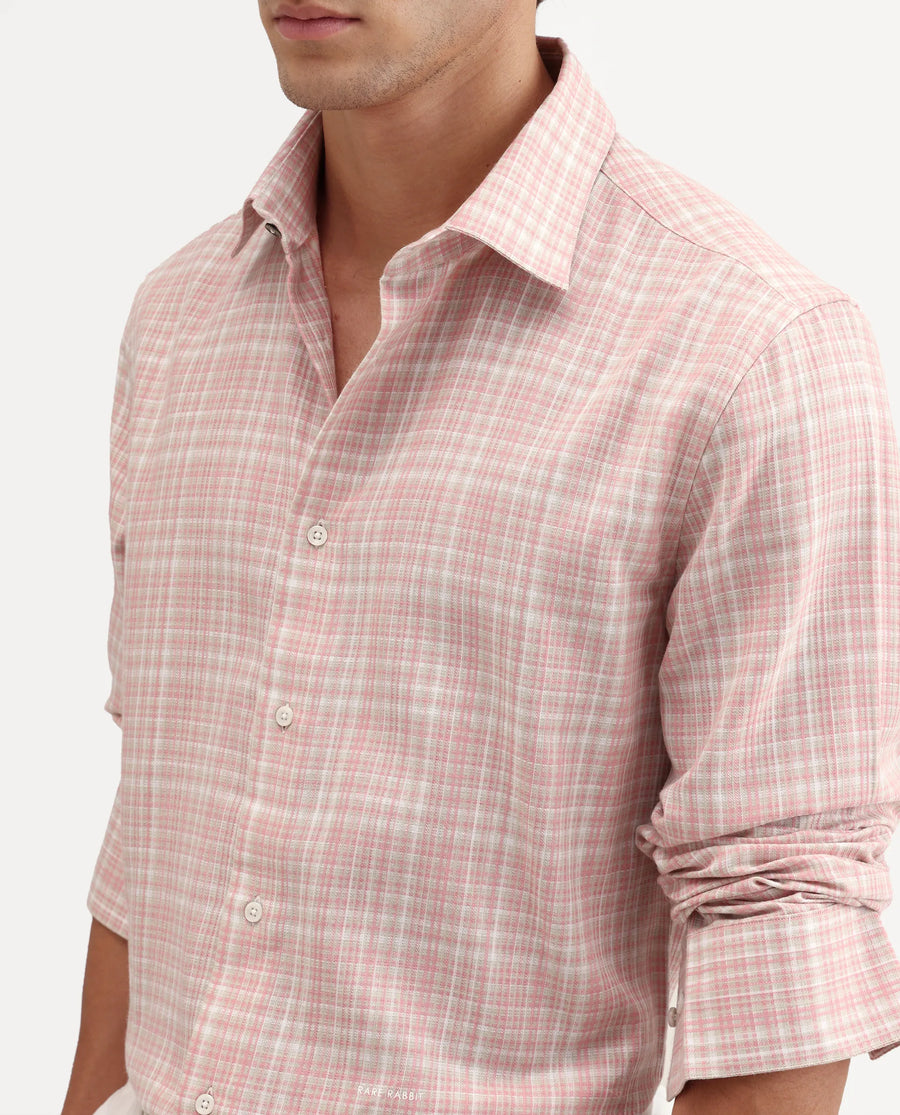 Rare Rabbit Men's Trale Light Pink Cotton Fabric Full Sleeve Regular Fit Checked Shirt