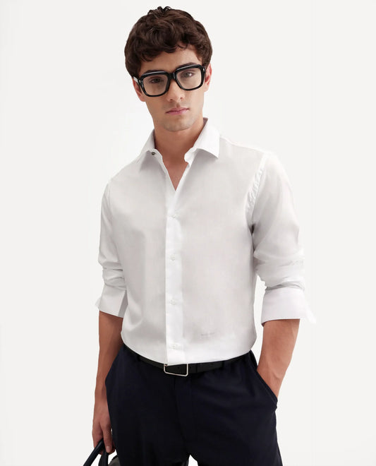 Rare Rabbit Men's Antec White Cotton Blend Fabric Full Sleeve Regular Fit Plain Shirt