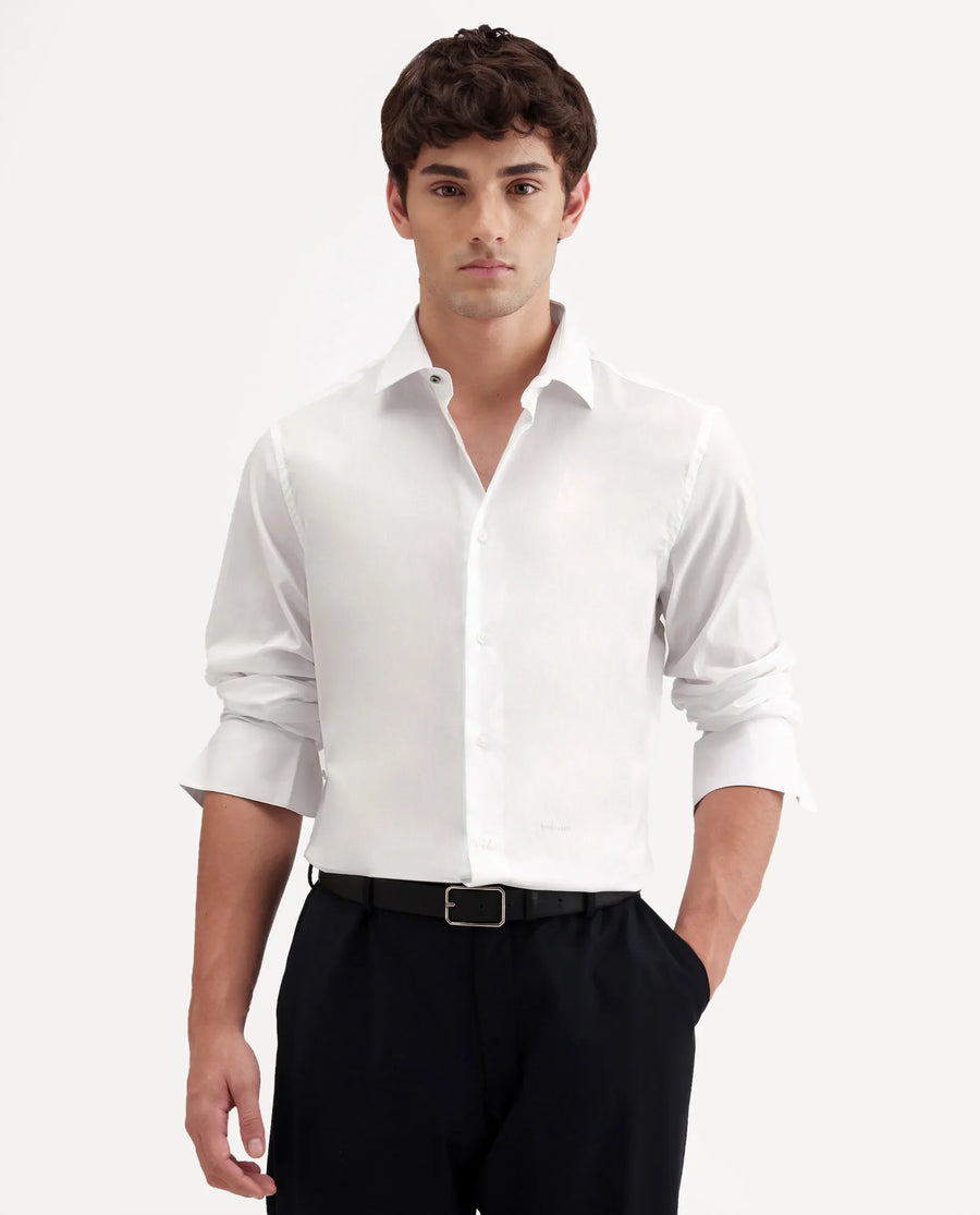 Rare Rabbit Men's Antec White Cotton Blend Fabric Full Sleeve Regular Fit Plain Shirt