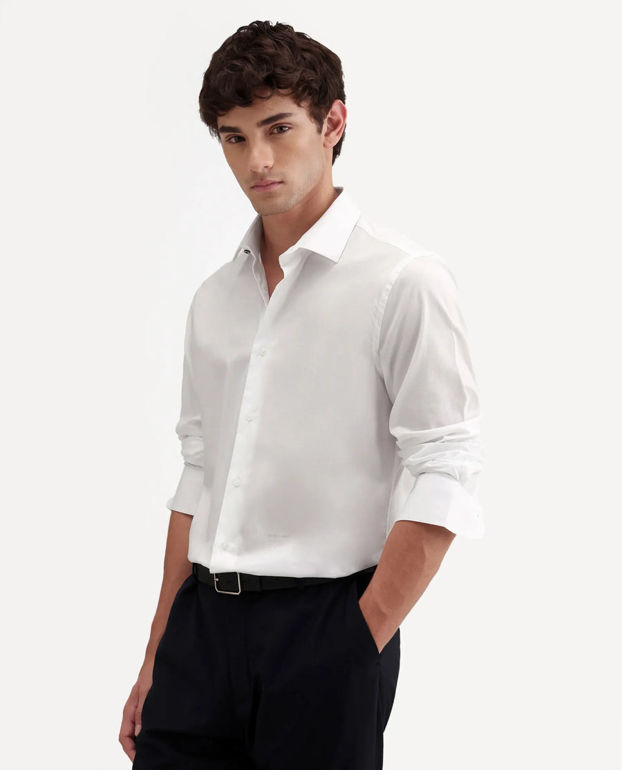 Rare Rabbit Men's Antec White Cotton Blend Fabric Full Sleeve Regular Fit Plain Shirt