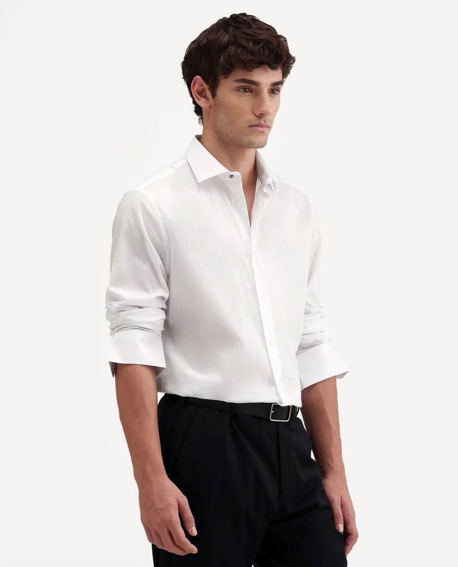 Rare Rabbit Men's Antec White Cotton Blend Fabric Full Sleeve Regular Fit Plain Shirt