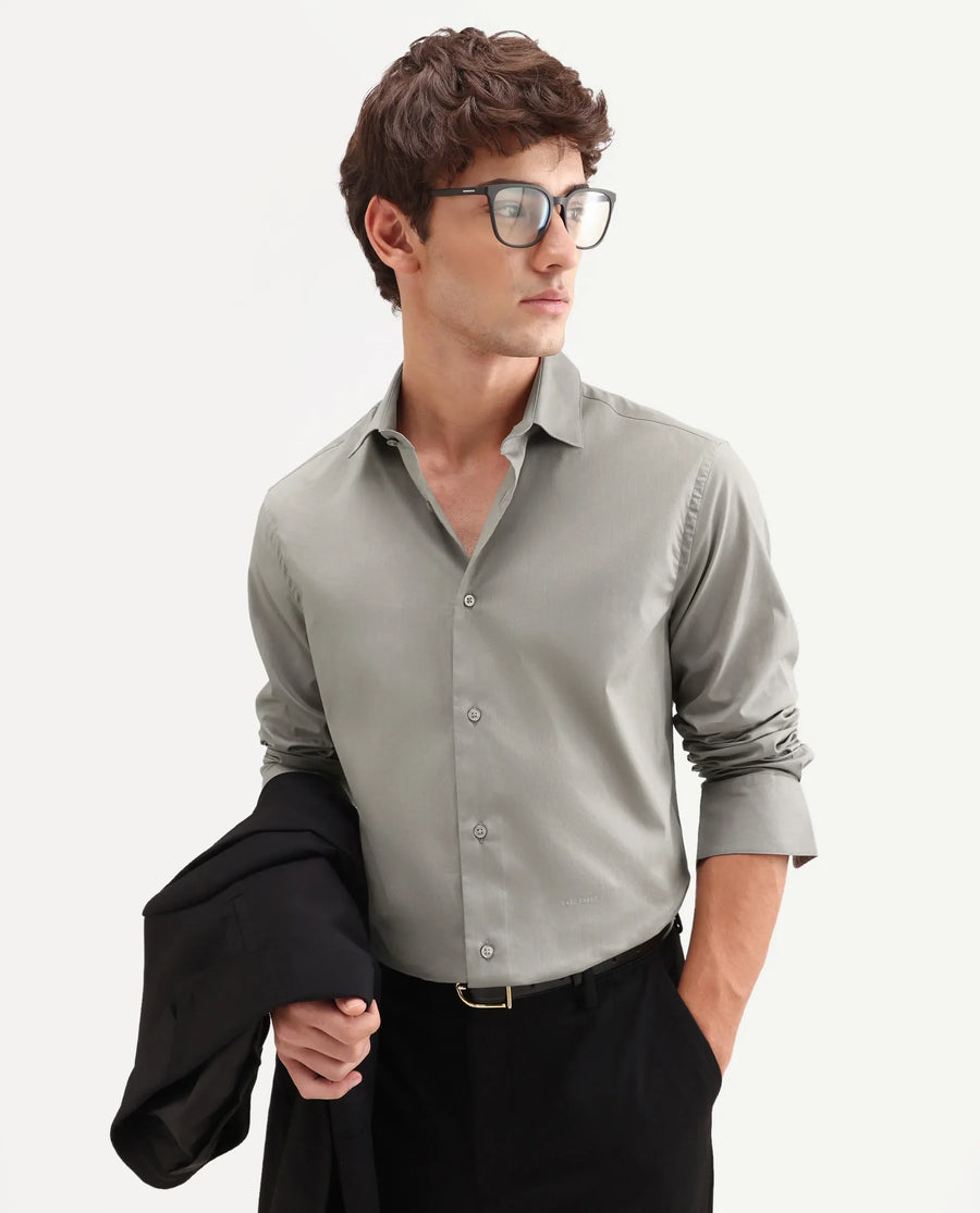Rare Rabbit Men's Antec Grey Cotton Blend Fabric Full Sleeve Regular Fit Plain Shirt