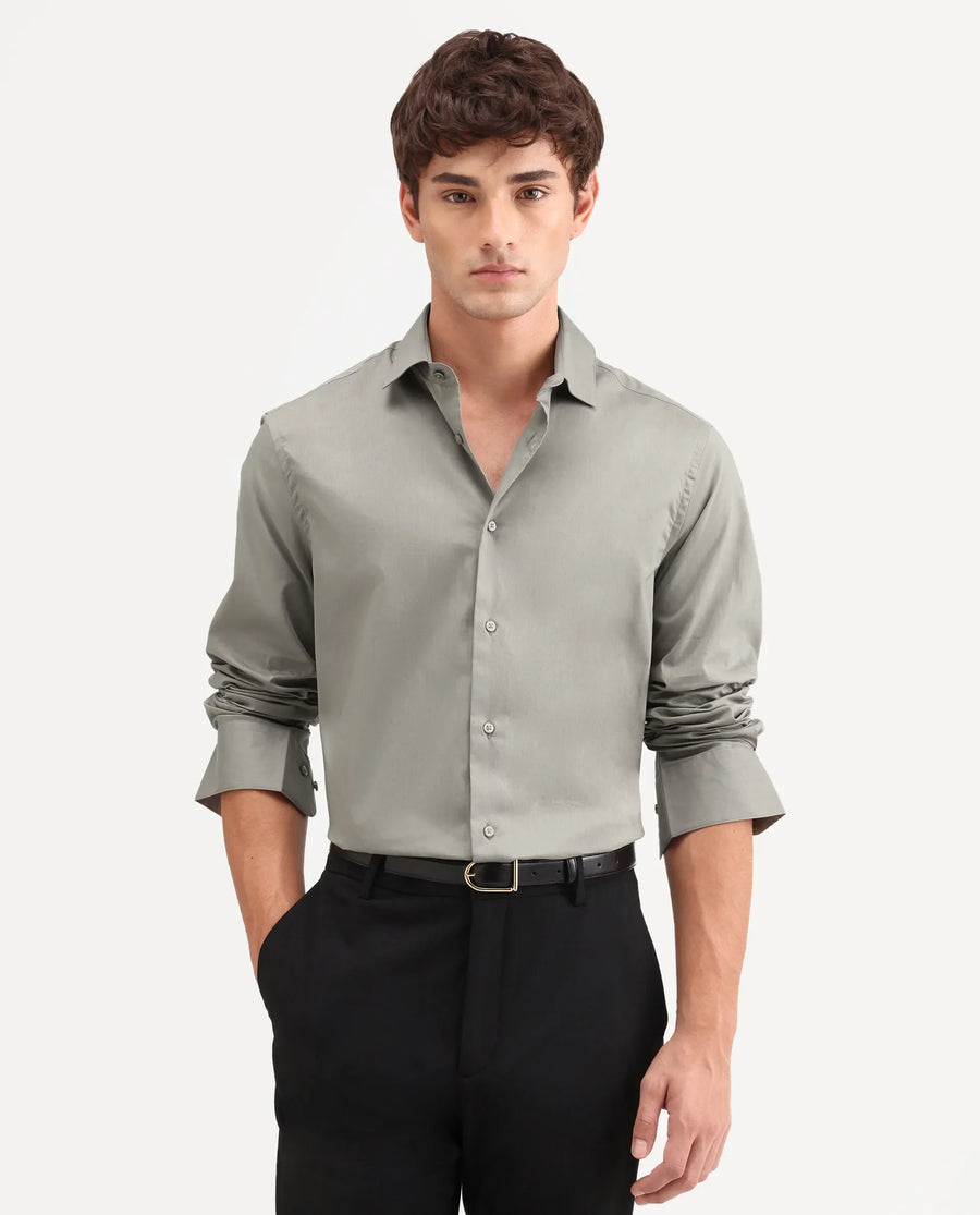Rare Rabbit Men's Antec Grey Cotton Blend Fabric Full Sleeve Regular Fit Plain Shirt