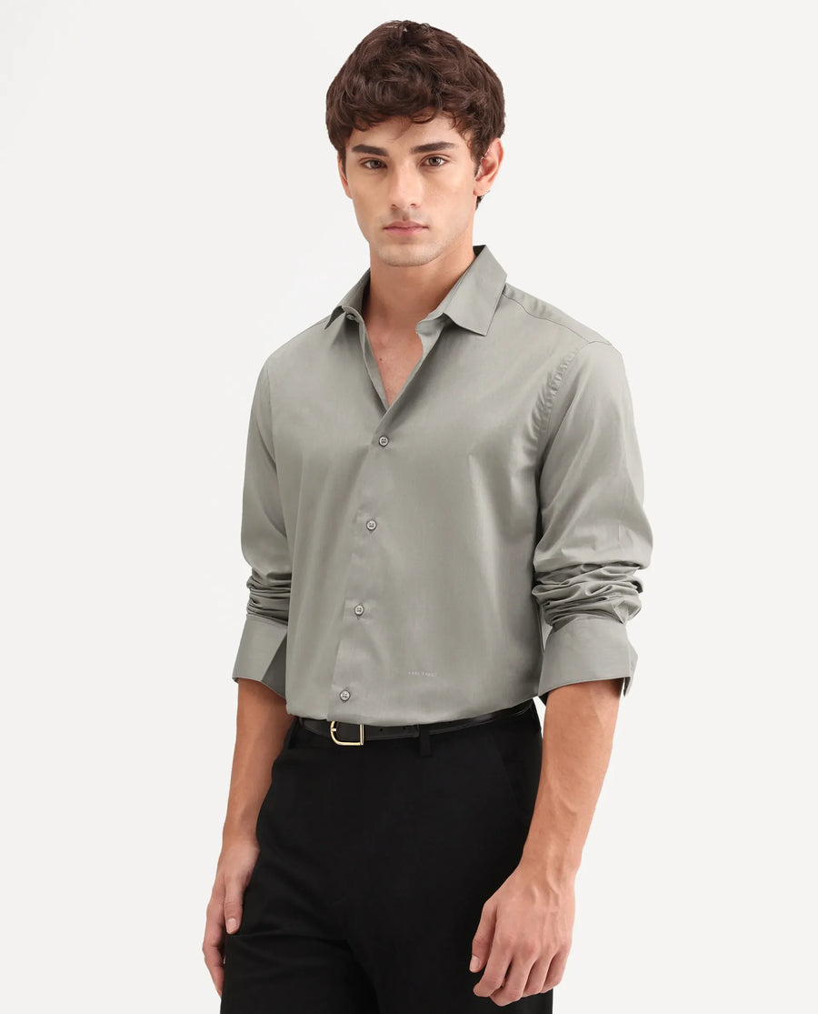 Rare Rabbit Men's Antec Grey Cotton Blend Fabric Full Sleeve Regular Fit Plain Shirt
