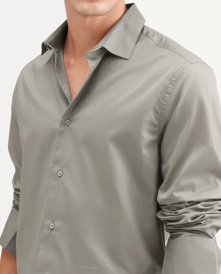 Rare Rabbit Men's Antec Grey Cotton Blend Fabric Full Sleeve Regular Fit Plain Shirt