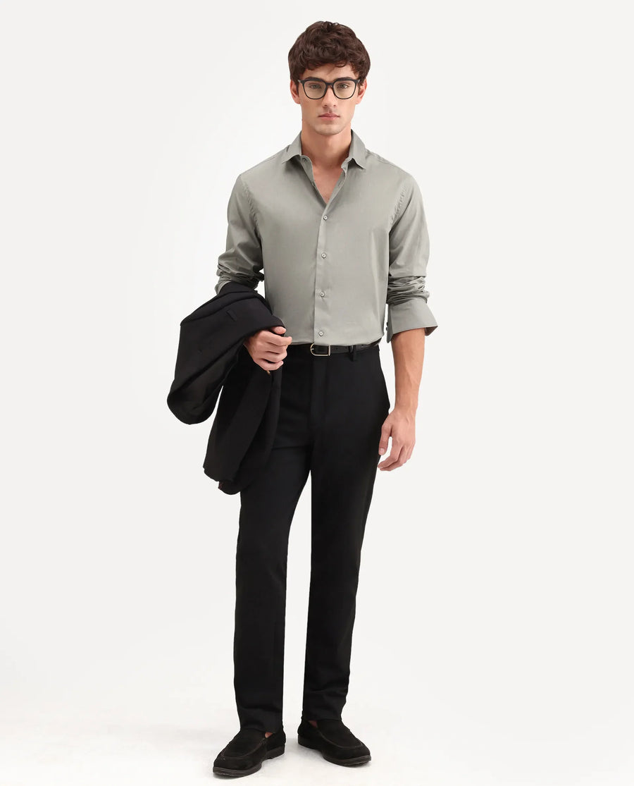 Rare Rabbit Men's Antec Grey Cotton Blend Fabric Full Sleeve Regular Fit Plain Shirt